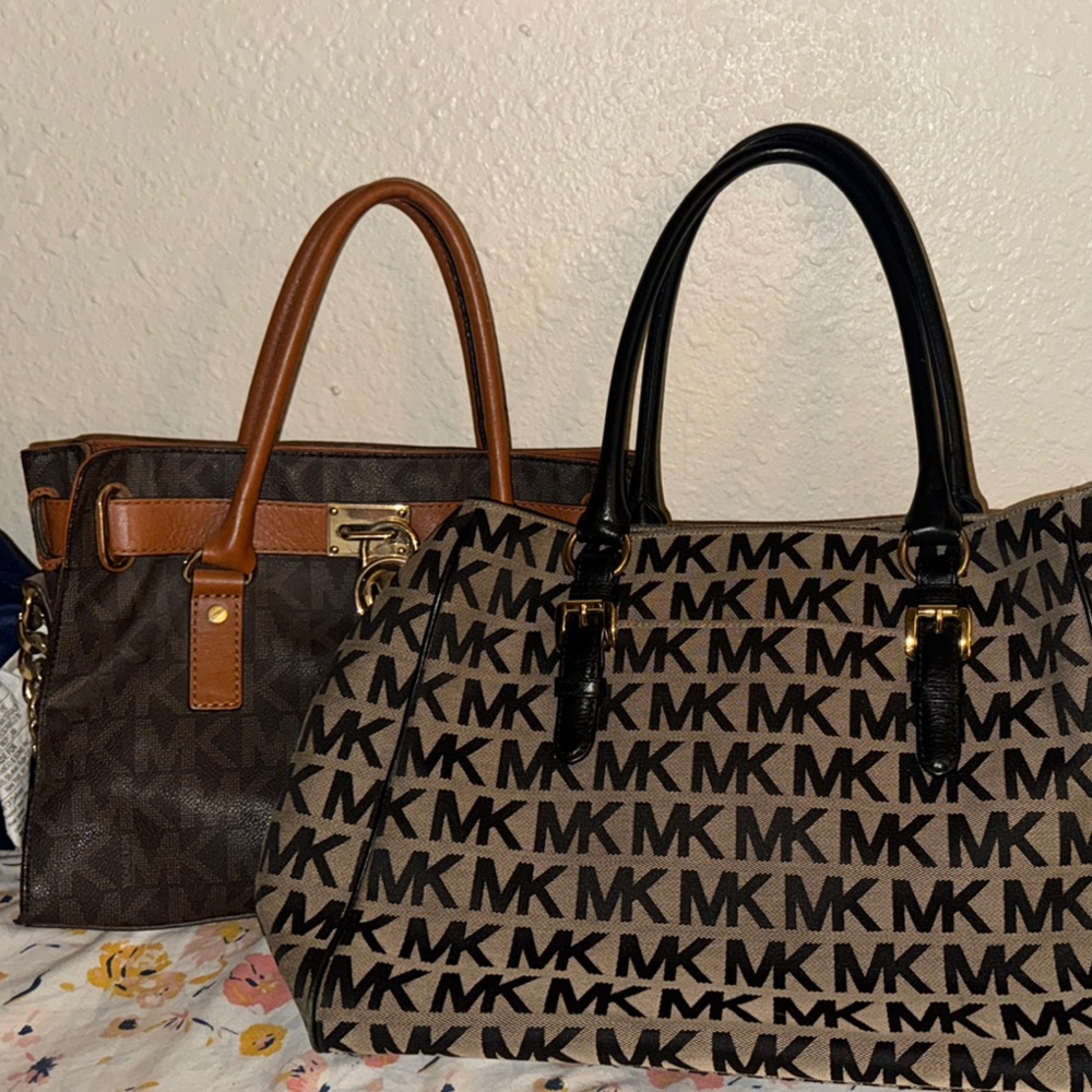 Michael Kors Dark Brown Satchel with Tan Accents both